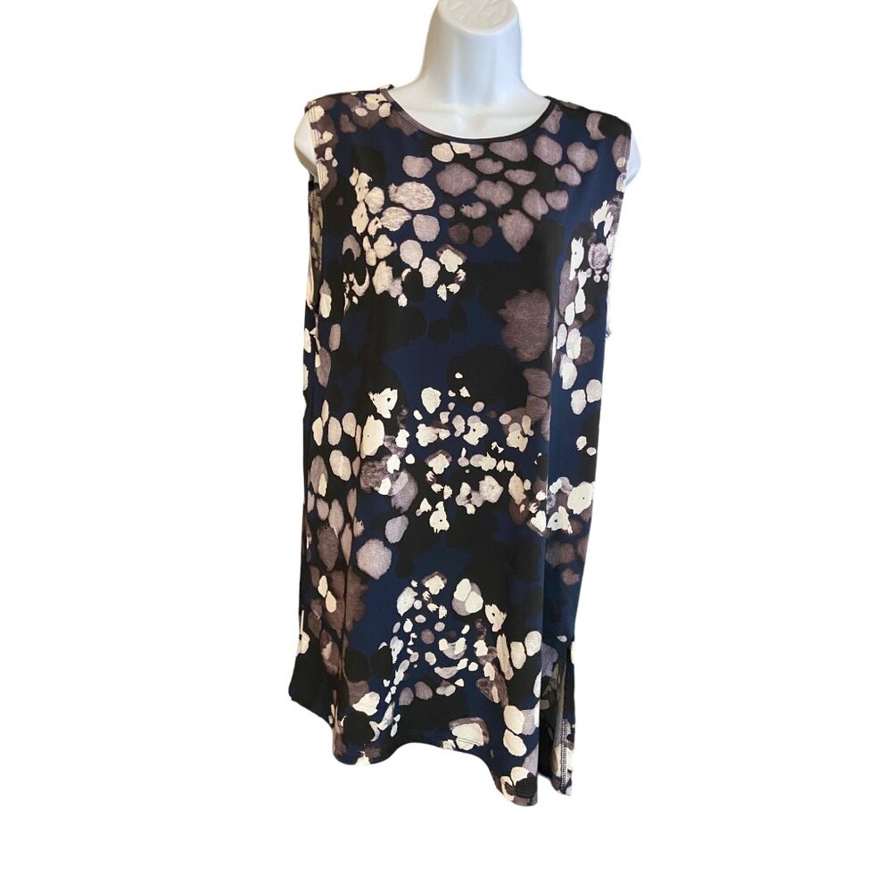 Clara Sunwoo Womens  Shift Dress Small Navy Sleeveless Floral Print Tunic Artist
